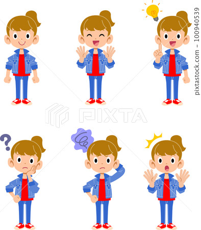 Illustration set of girls with various expressions 100940539