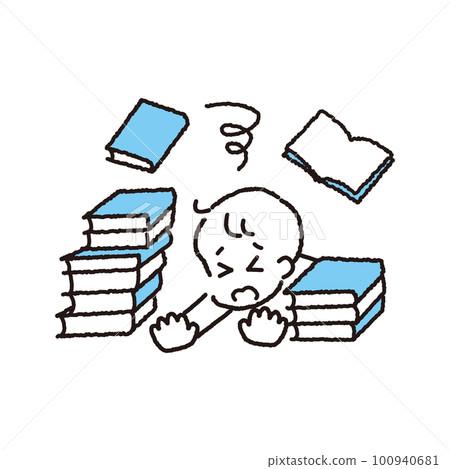 A man who is buried in a pile of books and is disgusted 100940681