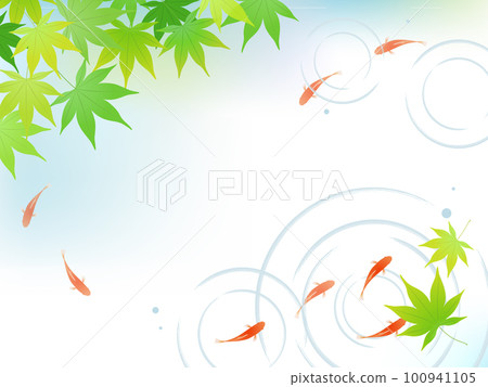 Cool frame background of blue maple and goldfish 100941105