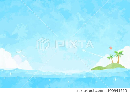 Landscape illustration of a beach with palm trees 100941513