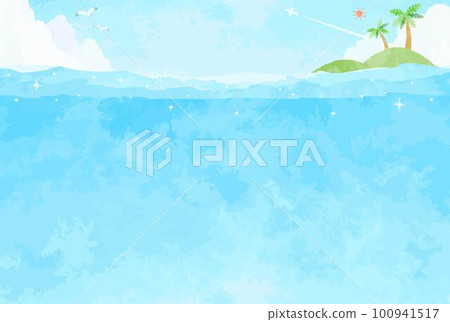 seaside landscape illustration with simple palm trees 100941517