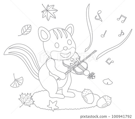 藝術秋季拉小提琴的松鼠塗色書 100941792