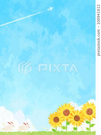 可愛的兔子和夏日風景插畫素材 100941812