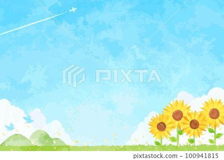 Beautiful blue sky and sunflower field landscape illustration 100941815