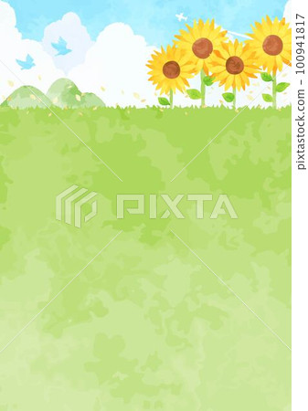夏季藍天和向日葵田野景觀圖 100941817