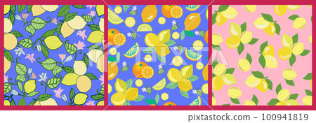 Collection of lemon fruits seamless pattern 100941819