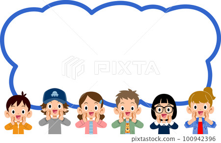 孩子們在一個大氣球前呼喊 孩子們在一個大氣球前呼喊 100942396