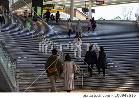 people walking on the stairs of the station people walking on the stairs of the station 100942610