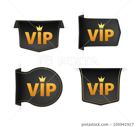 Black ribbon with text VIP. Banner ribbon label VIP club 100942927