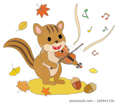 藝術秋季拉小提琴的松鼠塗色書 100943136