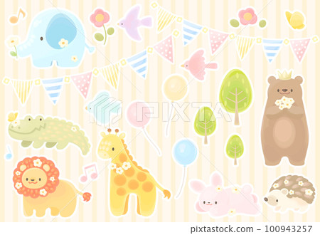 Cute animal illustration material set white border 100943257
