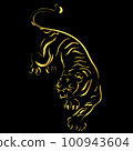 Golden tiger brush stroke painting over black background 100943604