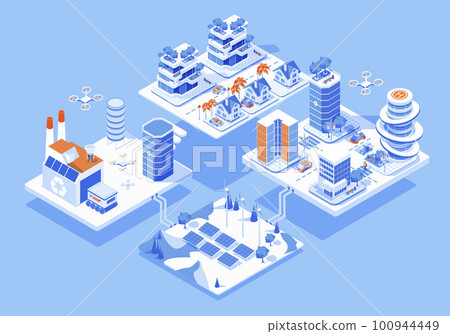 Smart city concept 3d isometric web people scene with infographic. Urban infrastructure with industrial, electricity, business and residential areas. Illustration in isometry graphic design Smart city concept 3d isometric web people scene with infographic. Urban infrastructure with industrial, electricity, business and residential areas. Illustration in isometry graphic design 100944449