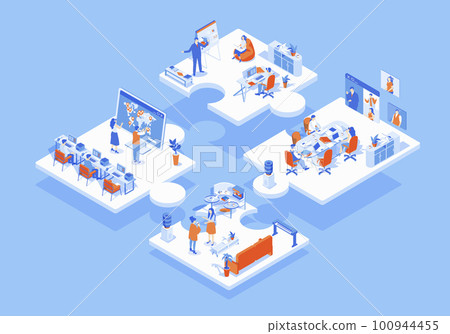 Outsourcing company concept 3d isometric web scene with infographic. People working in international company with global management and online teamwork. Illustration in isometry graphic design Outsourcing company concept 3d isometric web scene with infographic. People working in international company with global management and online teamwork. Illustration in isometry graphic design 100944455