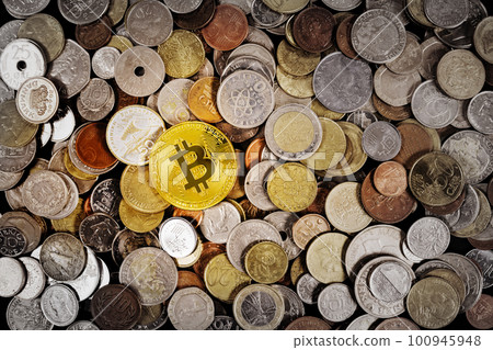 Various global currency coin's and Bitcoin as currency hedge 100945948