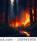 Wildfire burns ground in forest, stock image 100945956