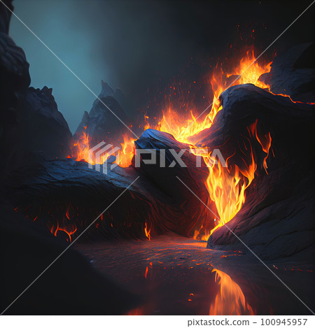 Wildfire burns ground in forest, stock image 100945957