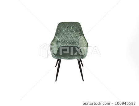 Comfortable velours green armchair on white background. Interior Comfortable velours green armchair on white background. Interior 100946582