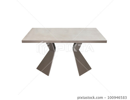 Mod silver table with trapezoidal legs on a white background. Interior Mod silver table with trapezoidal legs on a white background. Interior 100946583