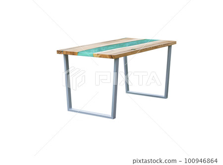 Modern epoxy dining table on white background. Interior element Modern epoxy dining table on white background. Interior element 100946864