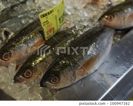 Tomari Iyumachi 出售的沖繩縣產魚 Gurukun Tomari Iyumachi 出售的沖繩縣產魚 Gurukun 100947162