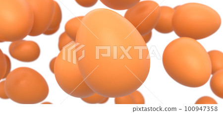Group of flying farm raw organic brown chicken eggs flying on white background 100947358