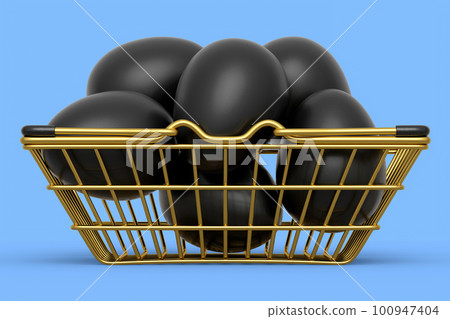 Luxury black eggs in metal basket or paper cardboard for morning breakfast 100947404