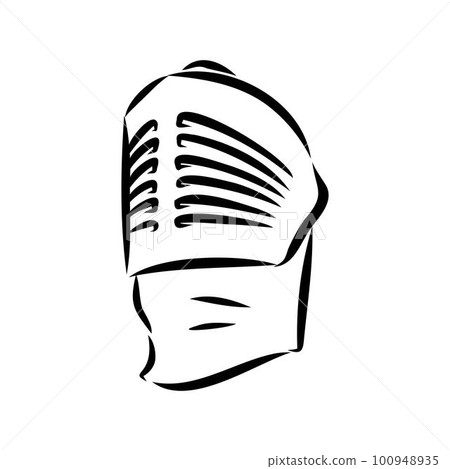 Knight armour engraving vector illustration. Scratch board style imitation. Black and white hand drawn image. Knight armour engraving vector illustration. Scratch board style imitation. Black and white hand drawn image. 100948935