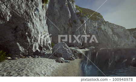 Rock cliff and emerald sea in island Rock cliff and emerald sea in island 100948978