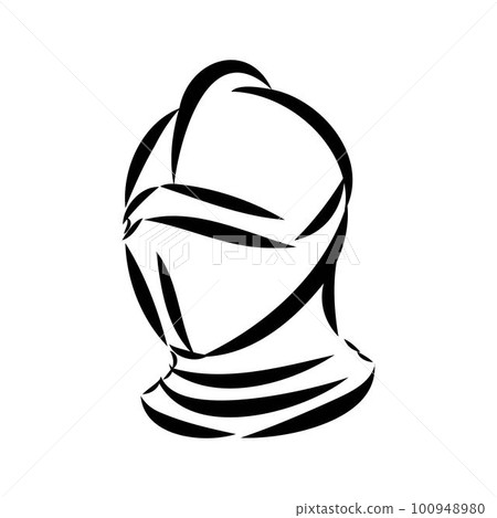 Knight armour engraving vector illustration. Scratch board style imitation. Black and white hand drawn image. 100948980