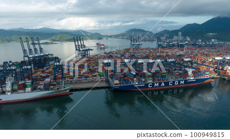Aerial view of Yantian port in Shenzhen city, China 100949815