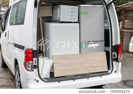 One box car loaded with luggage for moving One box car loaded with luggage for moving 100949870