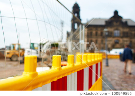 Plastic yellow road barrier construction site or repair site 100949895