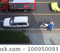 A police motorcycle policeman filling out a ticket for cracking down on traffic violations 100950093