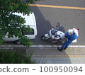 A police motorcycle policeman filling out a ticket for cracking down on traffic violations 100950094