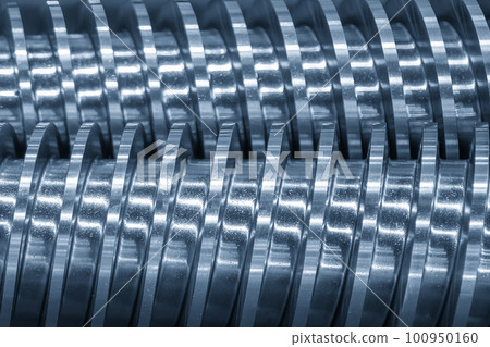 Close up scene the barrel screw of injection machine spare parts. Close up scene the barrel screw of injection machine spare parts. 100950160
