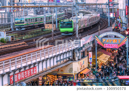 Tokyo cityscape in Japan Individual decision...Wearing a mask...Looking at the bustling Ameyoko and Yamanote Line =March 19 Tokyo cityscape in Japan Individual decision...Wearing a mask...Looking at the bustling Ameyoko and Yamanote Line =March 19 100950378