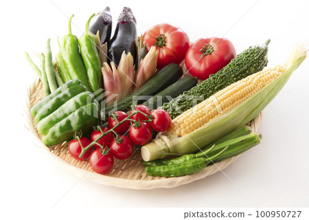 Summer vegetables gathering white background 100950727