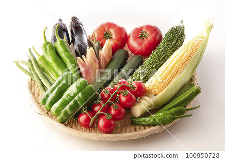 收集白色背景的夏季蔬菜 收集白色背景的夏季蔬菜 100950728