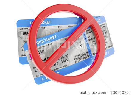 Bus tickets with forbidden symbol, 3D rendering Bus tickets with forbidden symbol, 3D rendering 100950793