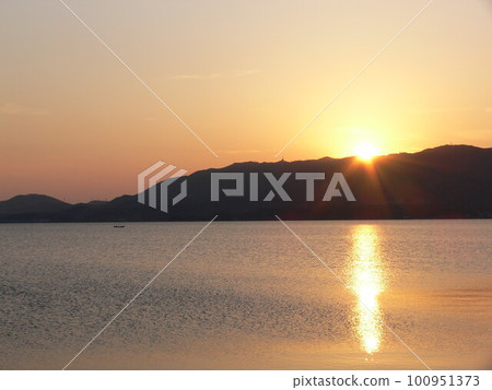 countryside sunset and small boat countryside sunset and small boat 100951373