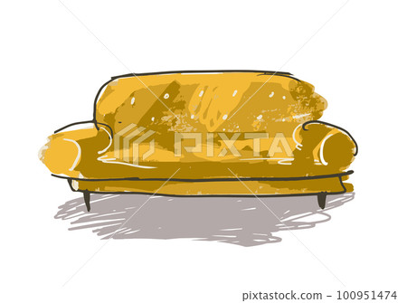 Vintage yellow upholstered sofa drawing with felt pen, modern quick marker sketch, isolated vector illustration. Element for planning and interior design. Vintage yellow upholstered sofa drawing with felt pen, modern quick marker sketch, isolated vector illustration. Element for planning and interior design. 100951474