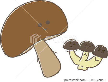 Hand drawn style simple shiitake and shimeji cute characters 100952040