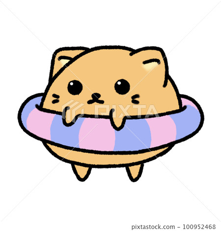Hand-drawn Cute White Cat with purple, pink rubber ring in doodle style Hand-drawn Cute White Cat with purple, pink rubber ring in doodle style 100952468