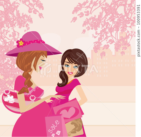 pregnant friends shopping together in the city pregnant friends shopping together in the city 100953391