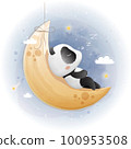 Cute panda sleeping on the moon. watercolor style. Vector 100953508