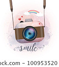Cute retro photo camera, watercolor stay  100953520