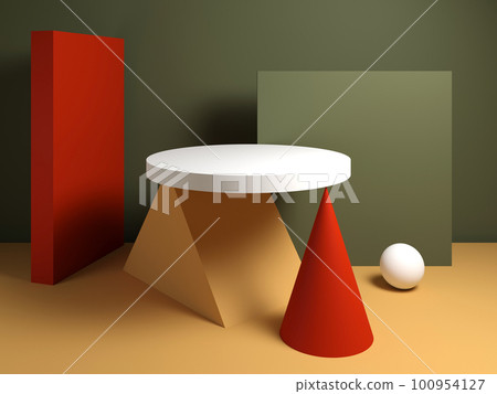 Abstract geometric still life installation with geometric shapes 100954127