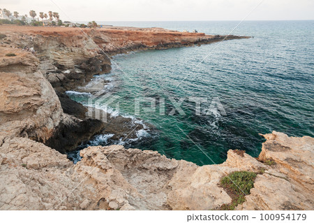 Coastal landscape of Ayia Napa, rocky coast of Cyprus 100954179