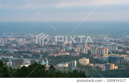 top view of Yuzhno-Sakhalinsk from Mount Bolshevik 100954327